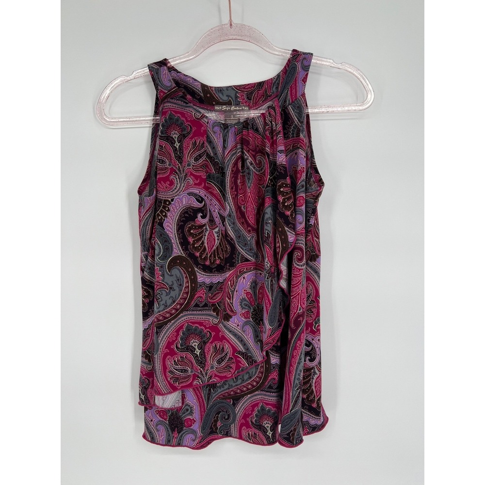 Sujic Couture Paisley Tank Top‎ Sleeveless Casual Blouse Pink Purple Size S